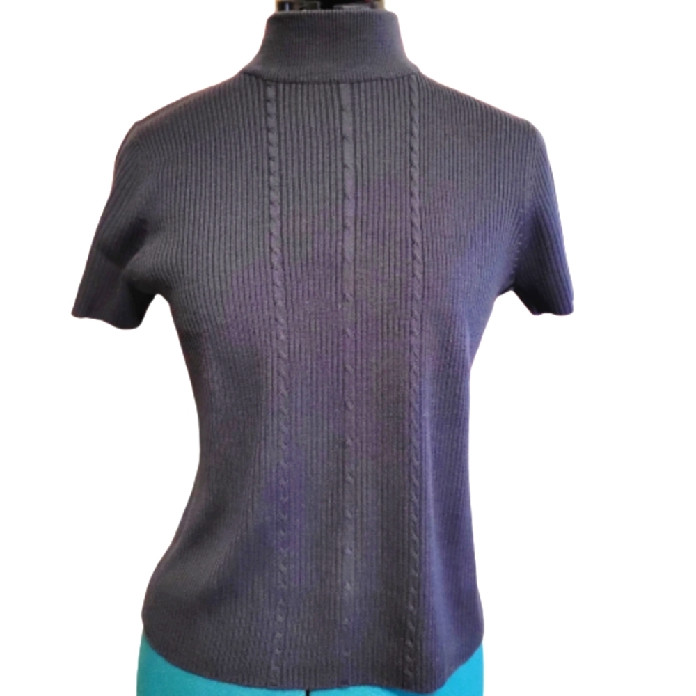 Requirements women's short sleeve knit black high collared neck sweater size PM